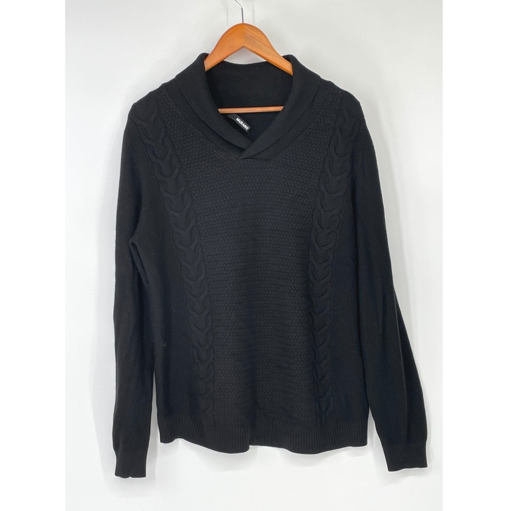 Excellent‎ Murano Womens Sweater L Shawl Collar Black Cable Knit Pullover
